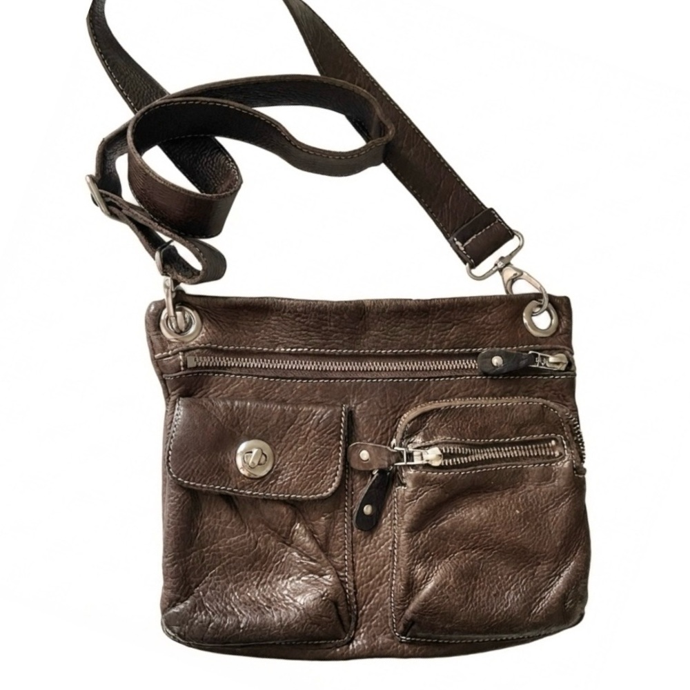 Vintage ROOTS Villager Bag Brown Pebble Cervino Leather Crossbody Utility Purse